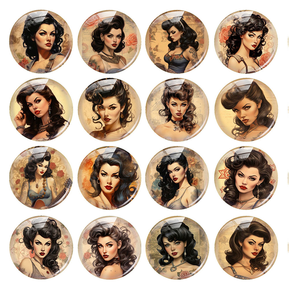 Vintage Collectible Item - كابوشون زجاجي مسطح الظهر بتصميمات عشوائية