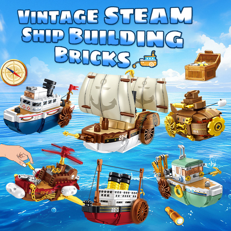 Small Vintage Collectible Items - مجموعة مكعبات بناء سفينة بخارية صغيرة