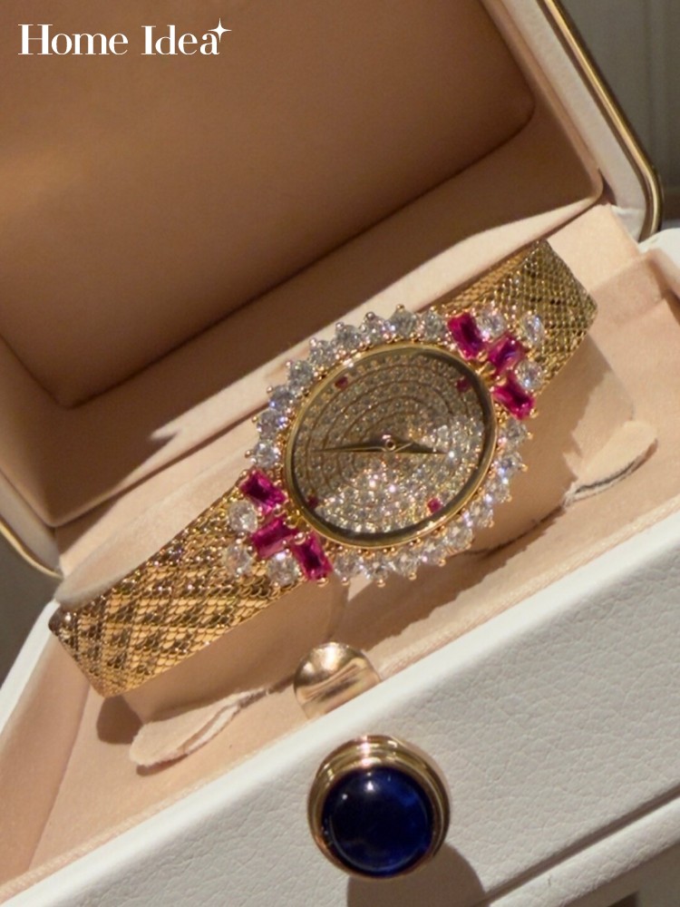 Vintage Watch Crystal - ساعة كوارتز نسائية كلاسيكية بيضاوية الشكل،